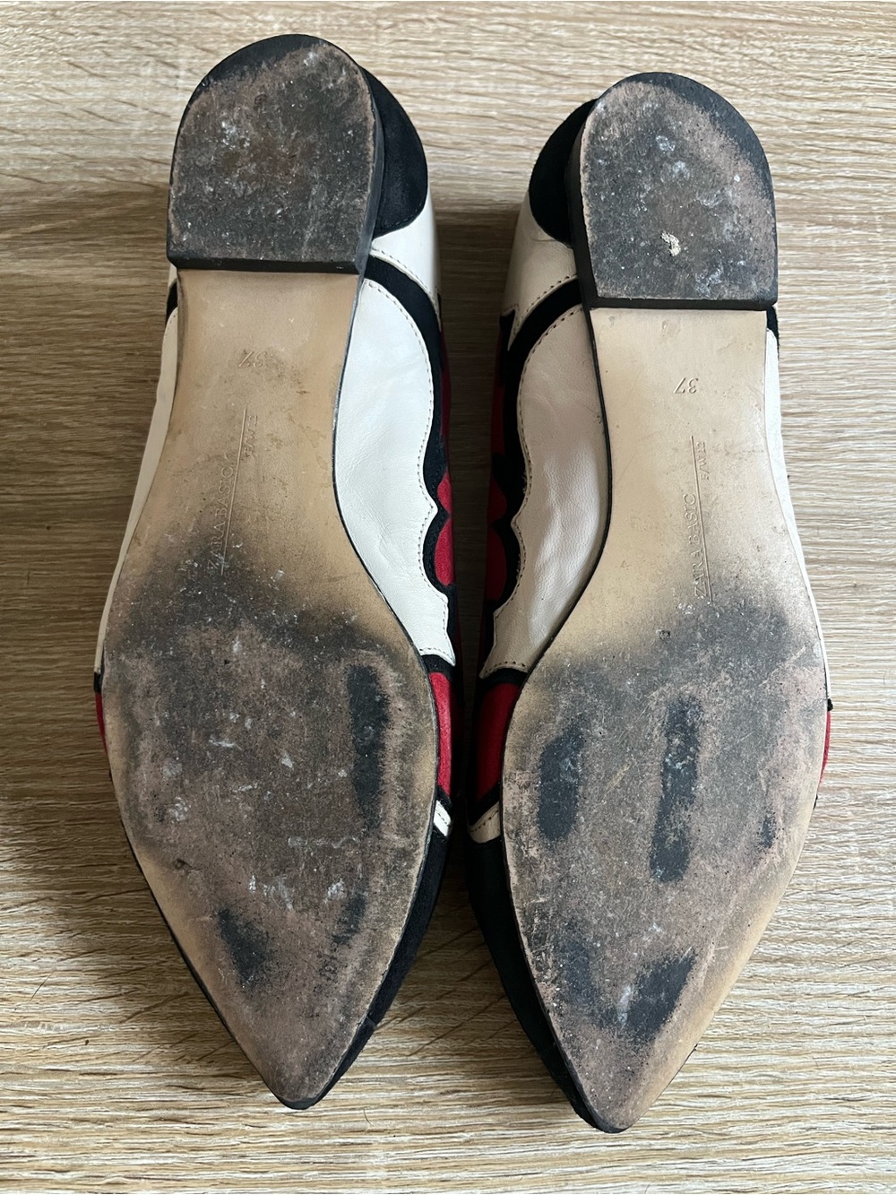 ZARA Genuine Leather Red and Black Pointed Toe Women's Flats size 37 western - Picture 8 of 11